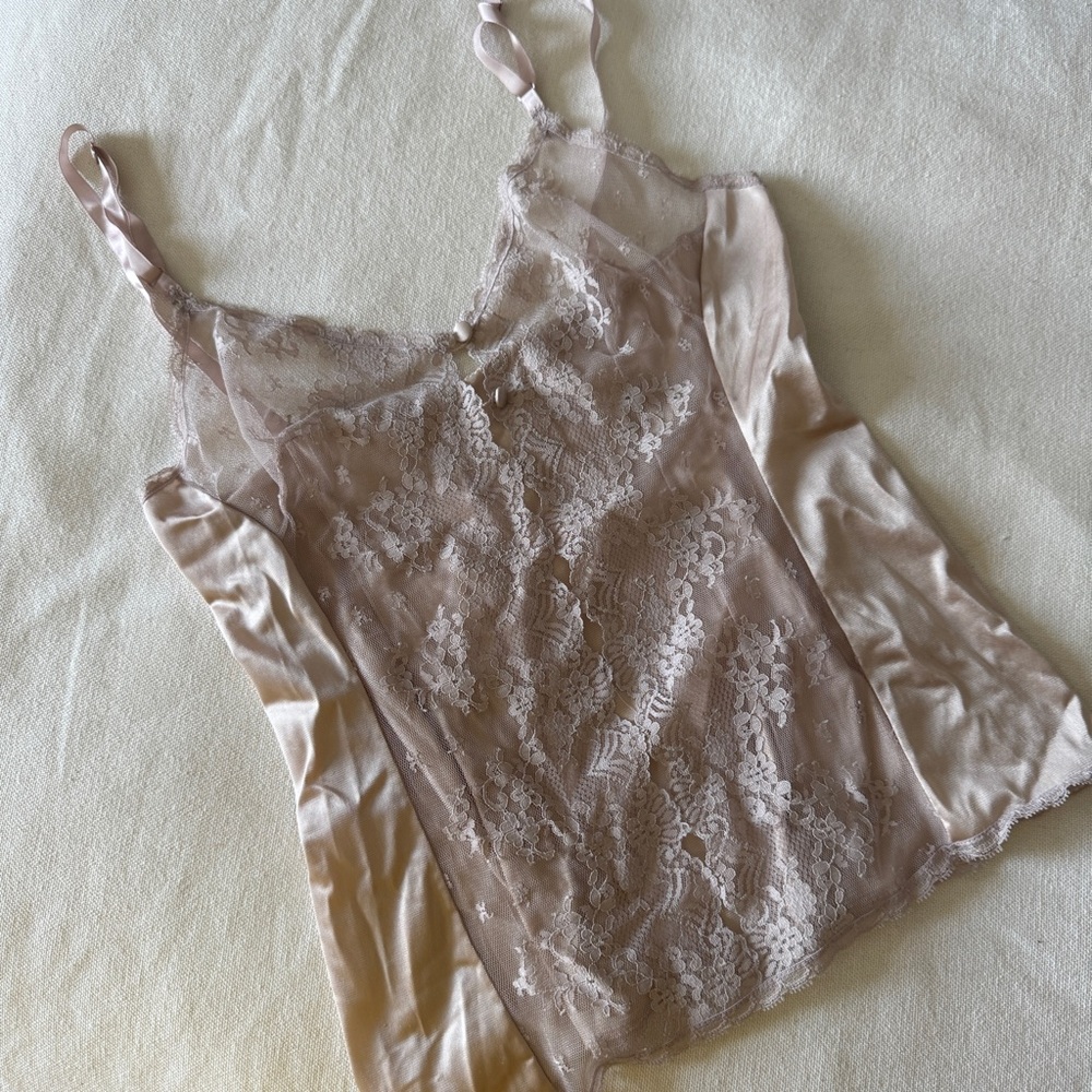 Vintage satin and lace sheer panel cami tank
